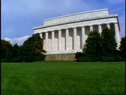 WASHINGTON, DC, 1999, The Lincoln Memorial, wide shot, grass, backside, pan right, no people
