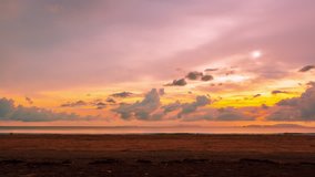 Time lapse twilight sky and cloudy evening at island beach, ranong, thailand.