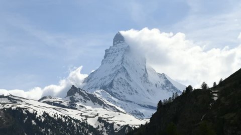 
4k video Time lapse  very beautiful nature of  Matterhorn mountain , Switzerland Alps view from Zermatt , Moving cloud 
