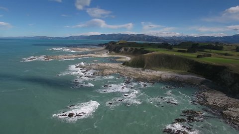 Aerial view of reef uplift and newly shaped coastline after 2016 earthquake in Kaikoura, New Zealand