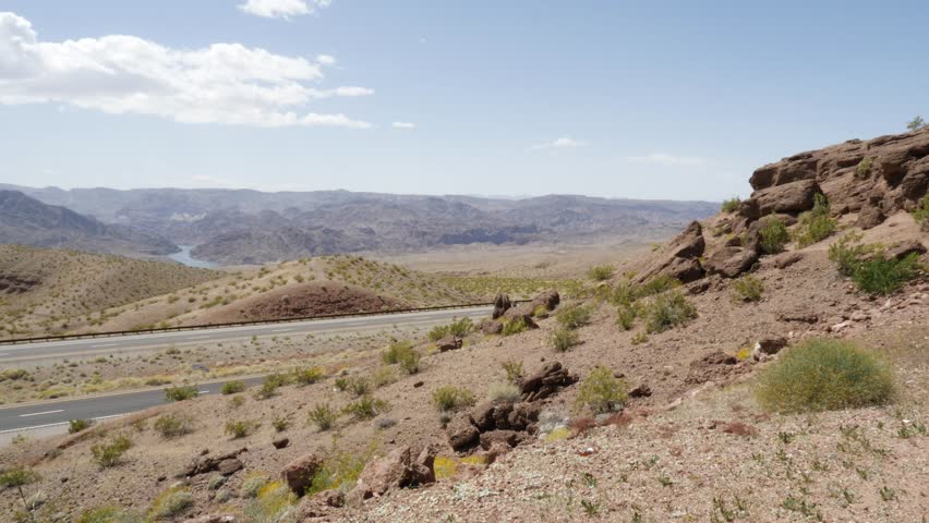 Asphalt Road Against Lake Mead Nevada Usa blue skies