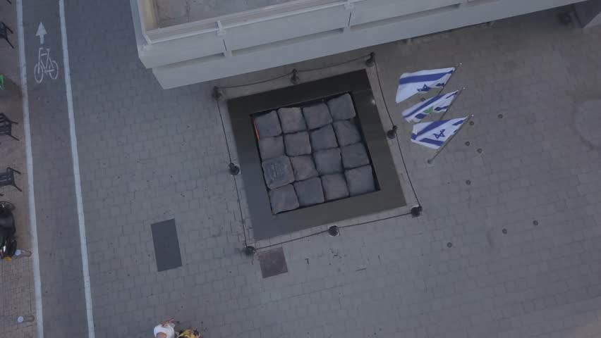 Rabin memorial in Tel Aviv 4k aerial drone footage raw ungraded / flat
