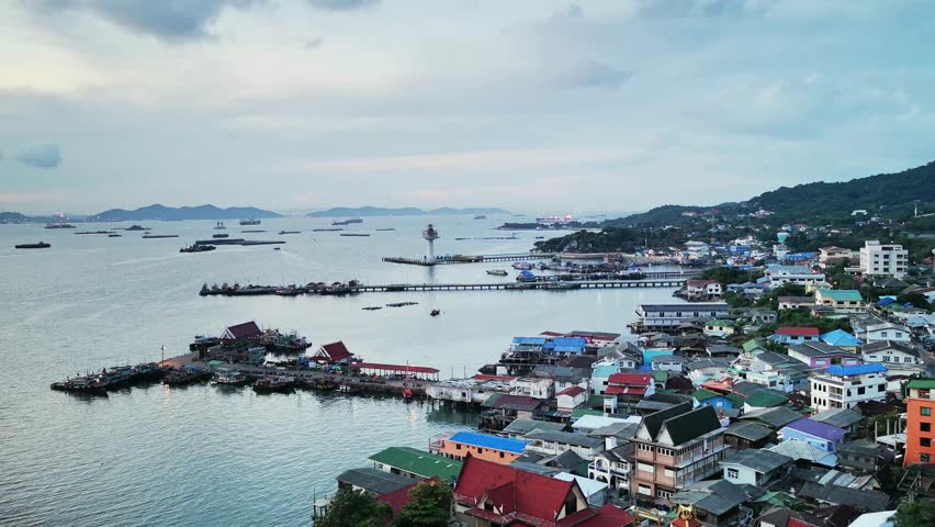 fishing village at Sichang island is located in the middle of the Gulf of Thailand.