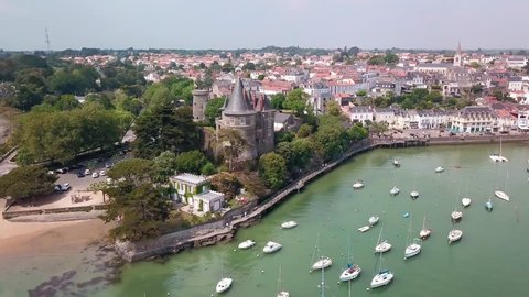 Aerial topview pornic harbor france
