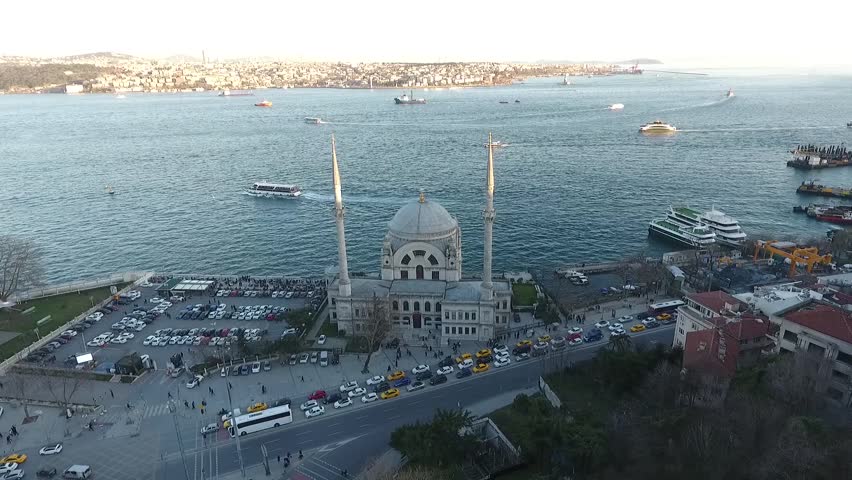 Istanbul Turkey, Dolmabahce Mosque, Historical mosque built by Bezmialem Valide Sultan, mother of Sultan Abdulmecid in 1853. Drone