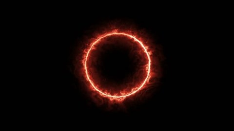 Solar Fire Ring Rotated fade in with black&white Alpha ch. 
Abstract sun ring of red orange fire particle circle with alpha background.