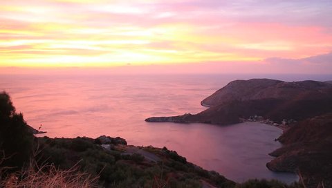 Greek coastline at early morning sun rising, Greece Peloponnese Mani. Time lapse วิดีโอสต็อก