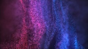Abstract loopable blue and violet cg motion waving dots texture with glowing defocused particles. Cyber or technology digital landscape background. 3840x2160 4k uhd