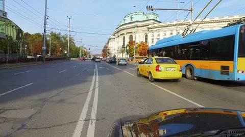 SOFIA, BULGARIA - circa OCT, 2016: Hupertimelapse of driving pov and traffic during rush hour in Sofia, Bulgaria