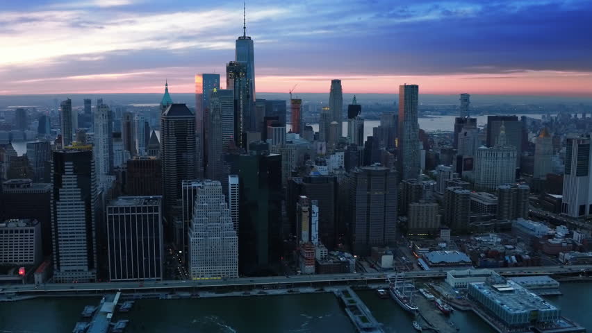 Aerial smart city. Network connections and cloud computing icons with percentages. Technology concept, data communication, artificial intelligence, internet of things. New York City skyline. Royalty-Free Stock Footage #1011620750
