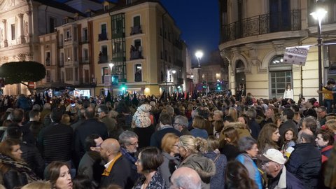 Valladolid,Spain,  March 26 2018 :Crowd of peole in the street at night 