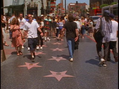 LOS ANGELES, 1999, Hollywood Walk of Fame, stars on sidewalk, people