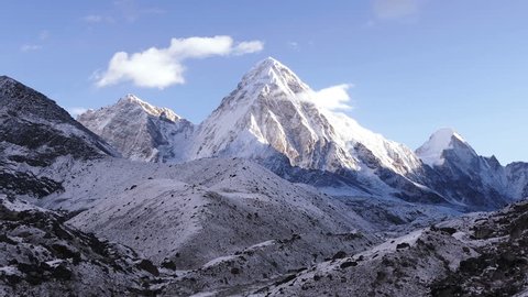 Magnificent view of Pumo Ri peak (7161 m) in Nepal, Himalayas mountains. Time lapse.