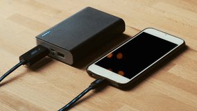 Smart phone charging off a Power Bank, Portable charging solution. 4k video