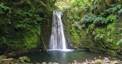 Salto do Prego waterfall located on Prego river near Faial Da Terra, Sao Miguel Island, Azores, Portugal

