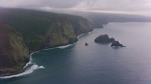 Big Island, Hawaii circa-2018. Aerial view of cliffs along Hawaii coastline. 