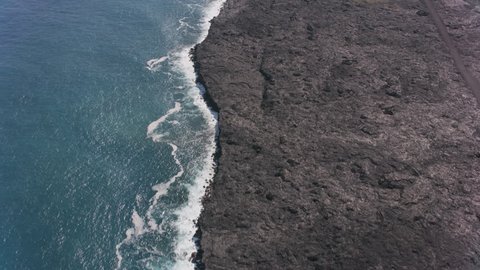 Big Island, Hawaii circa-2018. Aerial view of lava rock coastline. 