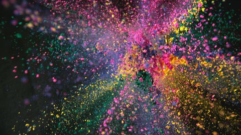 Colorful powder exploding on black background in super slow motion, shot with Phantom Flex 4K