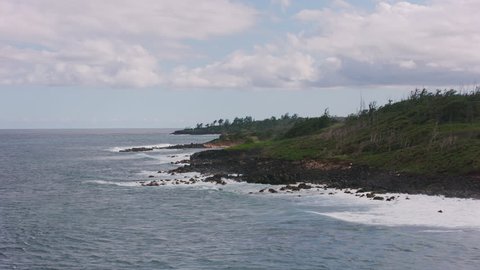 Kauai, Hawaii circa-2018, Aerial view of Kauai coastline. Shot with Cineflex and RED Epic-W Helium.