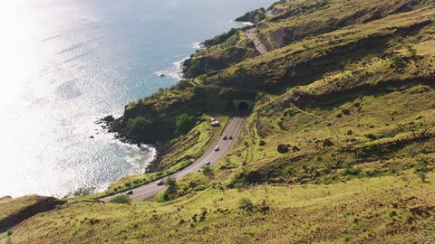 Maui, Hawaii circa-2018. Windy stretch of Honoapiilani Highway on Maui coastline. 