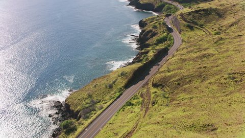Maui, Hawaii circa-2018. Windy stretch of Honoapiilani Highway on Maui coastline. 