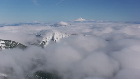 Oregon circa-2018. Aerial view of Mt. Jefferson. Shot from helicopter with Cineflex gimbal and RED Epic-W camera.