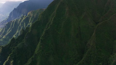 Oahu, Hawaii circa-2018. Aerial view of Waiahole Forest Reserve. Shot with Cineflex and RED Epic-W Helium.