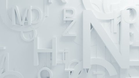 Beautiful White Letters on Surface Moving in Seamless 3d Animation. Abstract Motion Design Background. Computer Generated Process. 4k UHD 3840x2160.