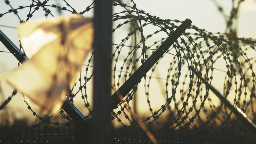 fence prison strict regime silhouette barbed wire. illegal immigration fence from refugees. illegal immigration concept prison prison fence lifestyle Royalty-Free Stock Footage #1011682490