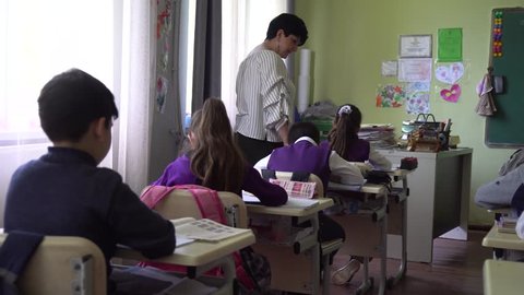 Poti, Georgia - 03.05.2018: School children are participating actively in class