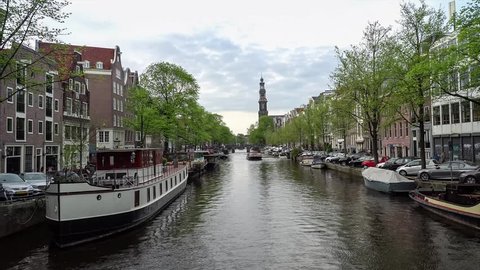 Famous Amsterdam canal in capital city of Holland, Netherlands, Europe, full hd