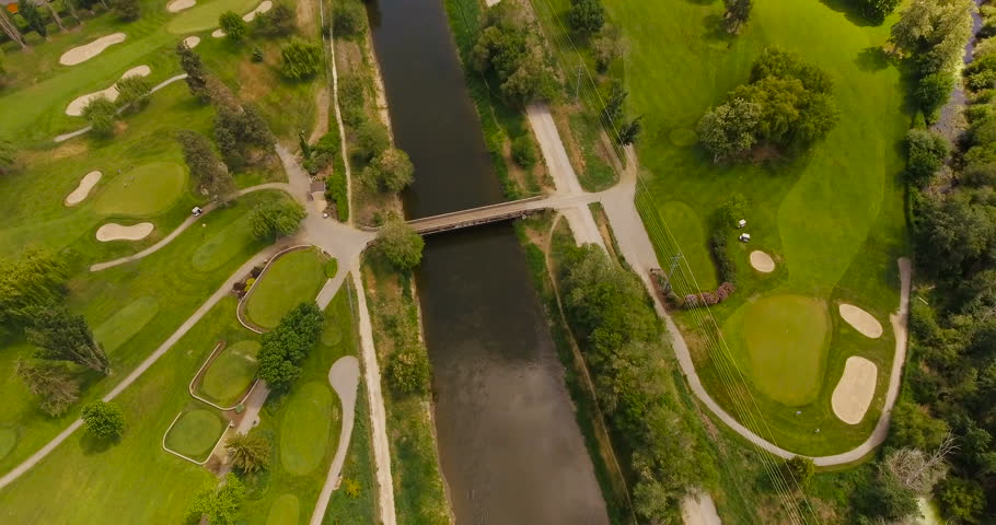Small Bridge on River Leading into the Centre of a Small Town in Canada