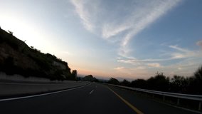 Driving on the Highway, Late Afternoon before Sunset, Front View,  In camera Stabilizer, No post editing, 4k video 3840X2160