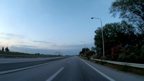 Driving on the Highway, Late Afternoon before Sunset, Front View,  In camera Stabilizer, No post editing, 4k video 3840X2160
