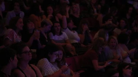 London, England - May 24, 2018: Footage of a full house audience of 2500 people at a sold  out show in a large west end theatre.