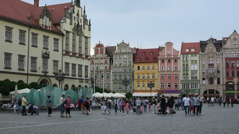 Wroclaw Poland 05 12 2018 The colorful Market Square full of tourists and citizens 