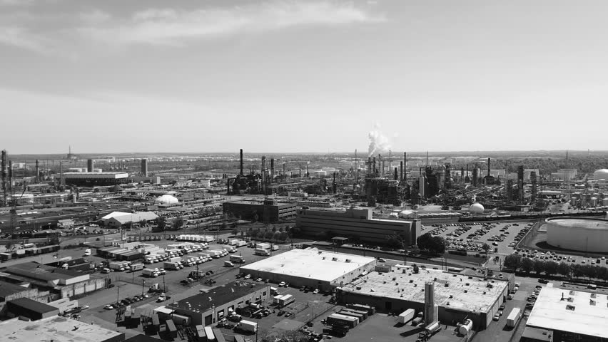 This is an aerial view of an oil refinery located in Linden New Jersey.  The name of the refinery is called Bayway Refinery and it is owned by Phillips 66.  The facility also has a Petrochemical plant