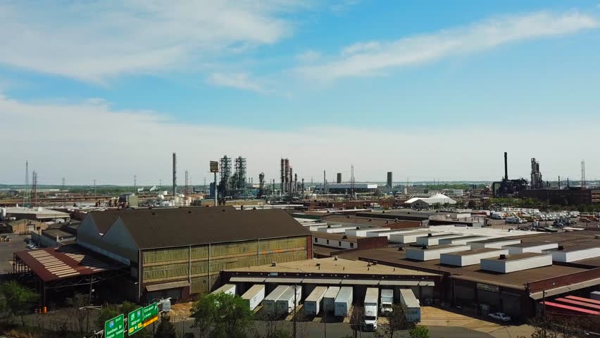 This is an aerial view of an oil refinery located in Linden New Jersey.  The name of the refinery is called Bayway Refinery and it is owned by Phillips 66.  The facility also has a Petrochemical plant