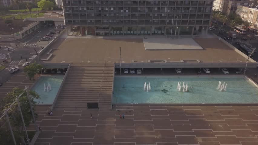 Rabin square in Tel Aviv aerial footage 4k raw ungraded / flat
