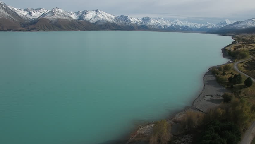 Aerial view of Lake Pukaki and Aoraki Mount Cook National Park, New Zealand