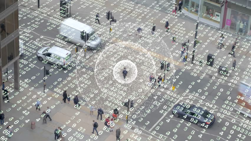 Phone signal in a data matrix city.

Visualization of a radio signal coming from a mobile phone in a data filled scene.