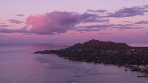 Honolulu, Oahu, Hawaii circa-2018. Beautiful sunset over Diamond Head Crater. 