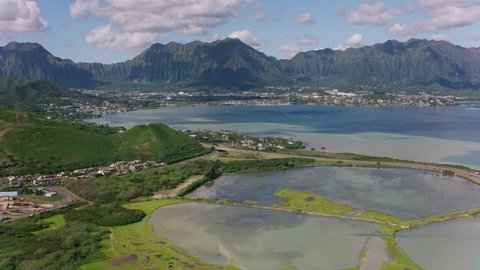 Oahu, Hawaii circa-2018. Aerial view of Mokapu. Shot with Cineflex and RED Epic-W Helium. Video stock