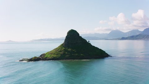 Oahu, Hawaii circa-2018. Aerial view of Mokolii. Shot with Cineflex and RED Epic-W Helium.