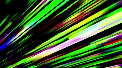 Abstract trails of lights moving on black background. Colorful 3D animation, seamless loop.