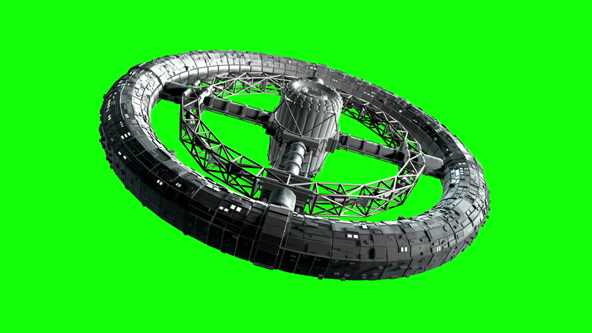 Circular space station. Giant sci-fi torus rotate on green screen, 3d animation. Royalty-Free Stock Footage #1011772847