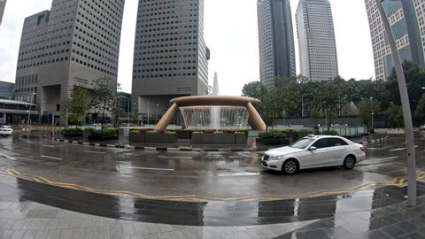 SINGAPORE 14 APR 2018:  Area of Fountain of Wealth in Singapore City, on a rainy day 