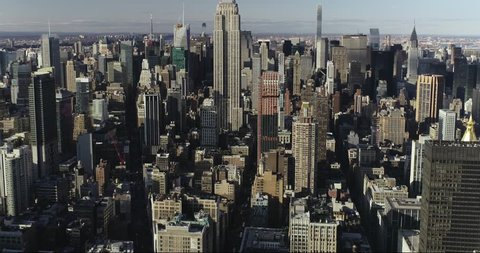 Manhattan, New York City, New York / USA - May 1 2018: Aerial of Skyscrapers and buildings around the Flatiron District and Midtown Manhattan.