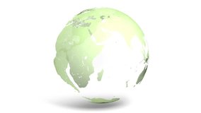 A stylized seamless looping animation of just the continents of the Earth rotating in green on white background. 