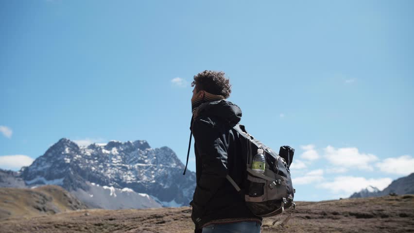 Man walking in the Andes in Peru